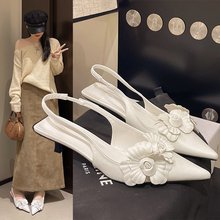 2025春季新款韩版花朵尖头高跟凉鞋包头女鞋细跟单鞋