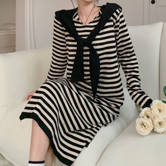 New Autumn and Winter Base Layer Mid-Length Casual Plus-Size Women's Sweater Striped Winter Knit Dress New Autumn and Winter Base Layer Mid-Length Casual Plus-Size Women's Sweater Striped Winter Knit Dress