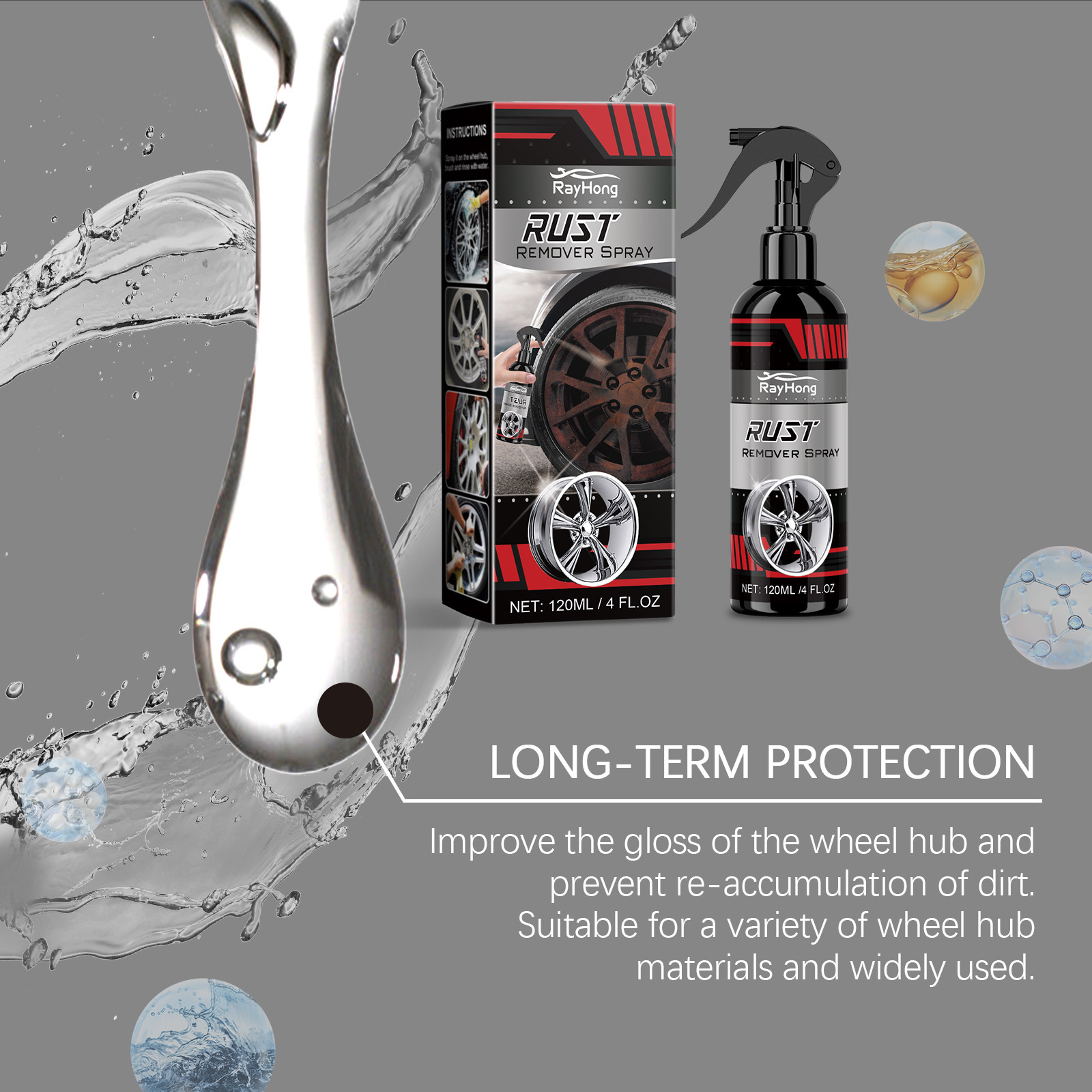 Rayhong Wheel Rust Removal Cleaning Spray Decontamination Polishing Maintenance Wheel Hub Car Wheel Cleaning Agent
