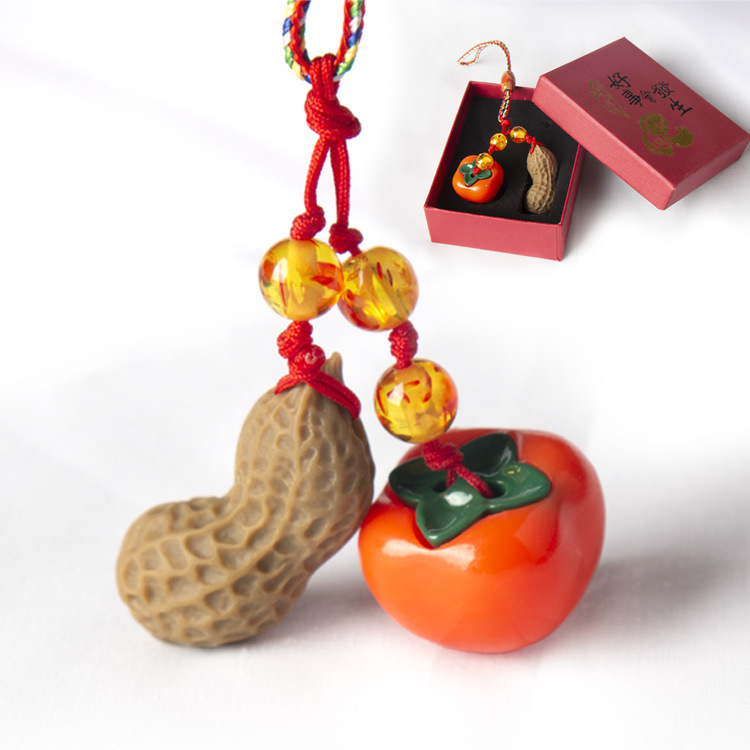 Factory Wholesale Resin Persimmon Pendant, Good Things Happen, Everything Goes Well, Creative Ornament Keychain