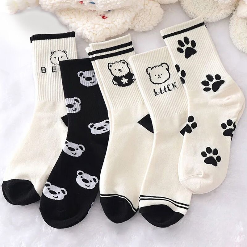 Wholesale-black and white socks women's barrel Japanese Joker autumn and winter Korean ins tide cute wind bear student stockings