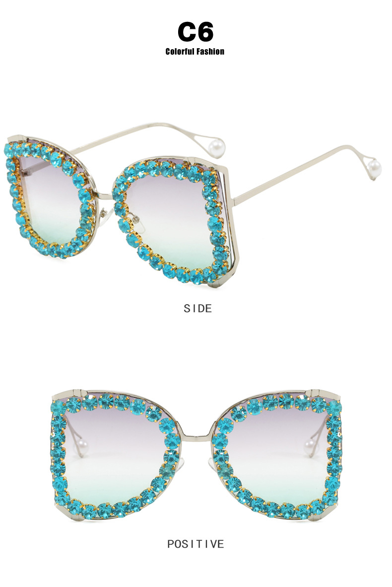 Diamond-encrusted large-framed sunglasses 2024 new style, women's exaggerated large-framed sunglasses, metallic personality and high-end feel undefined