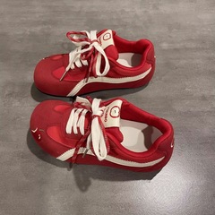 2025新款红色德训鞋女复古百搭运动休闲鞋子苹果鞋透气轻便阿甘鞋