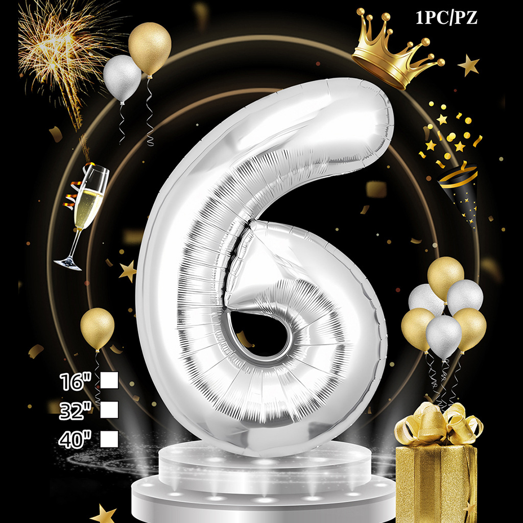 Silver Digital Age 32 pulgadas cumpleaños tarjeta de papel independiente transfronteriza embalaje versión estadounidense película de aluminio delgado decoración de globo flotante