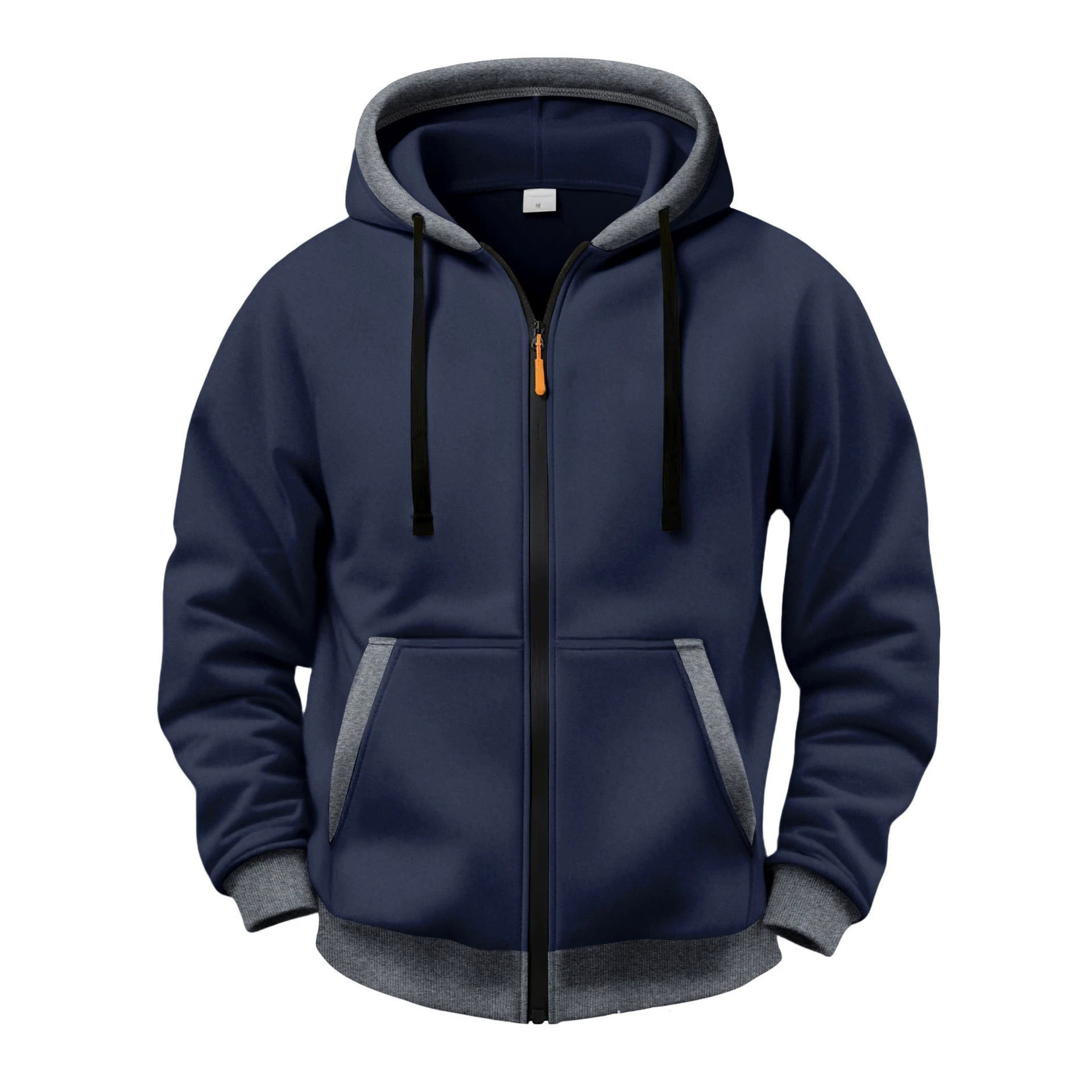 2026 New Men's Fleece-Lined Hooded Cardigan Sweatshirt, Casual Solid Color Daily Outdoor Sports Zipper Jacket