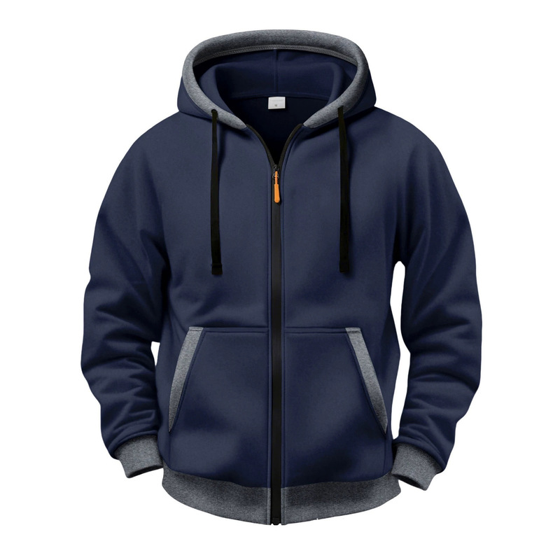 2026 New Men's Fleece-Lined Hooded Cardigan Sweatshirt, Casual Solid Color Daily Outdoor Sports Zipper Jacket