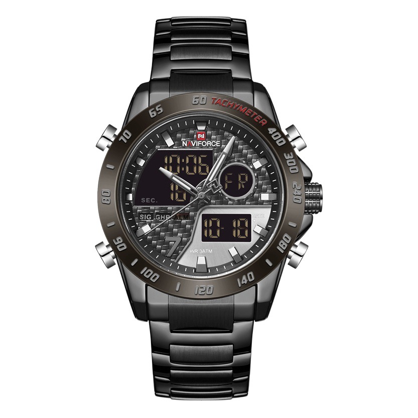 Naviforce lingxiang 9171 nueva pantalla doble movimiento reloj de los hombres calendario semanal tiempo luminoso multifuncional