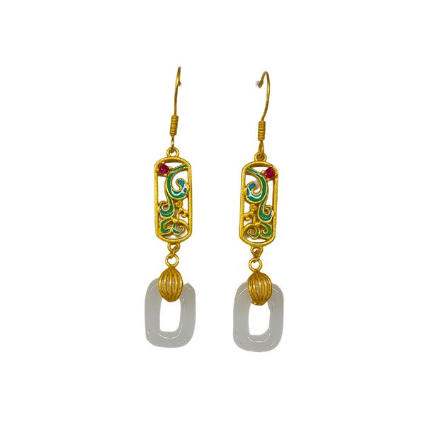 Ретро-Enamel серьги в виде защитного амулета, имитация нефрита, позолоченная филигрань, легкий