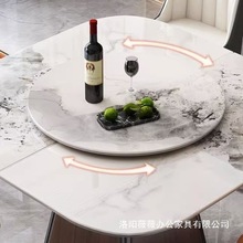 时尚高端方形伸缩岩板餐桌简约小户型电磁炉转盘一体家用实木折叠