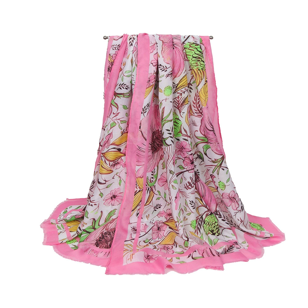 Summer genuine elegant thin scarf, European style, for import, flowered, cotton and linen, simple and elegant design
