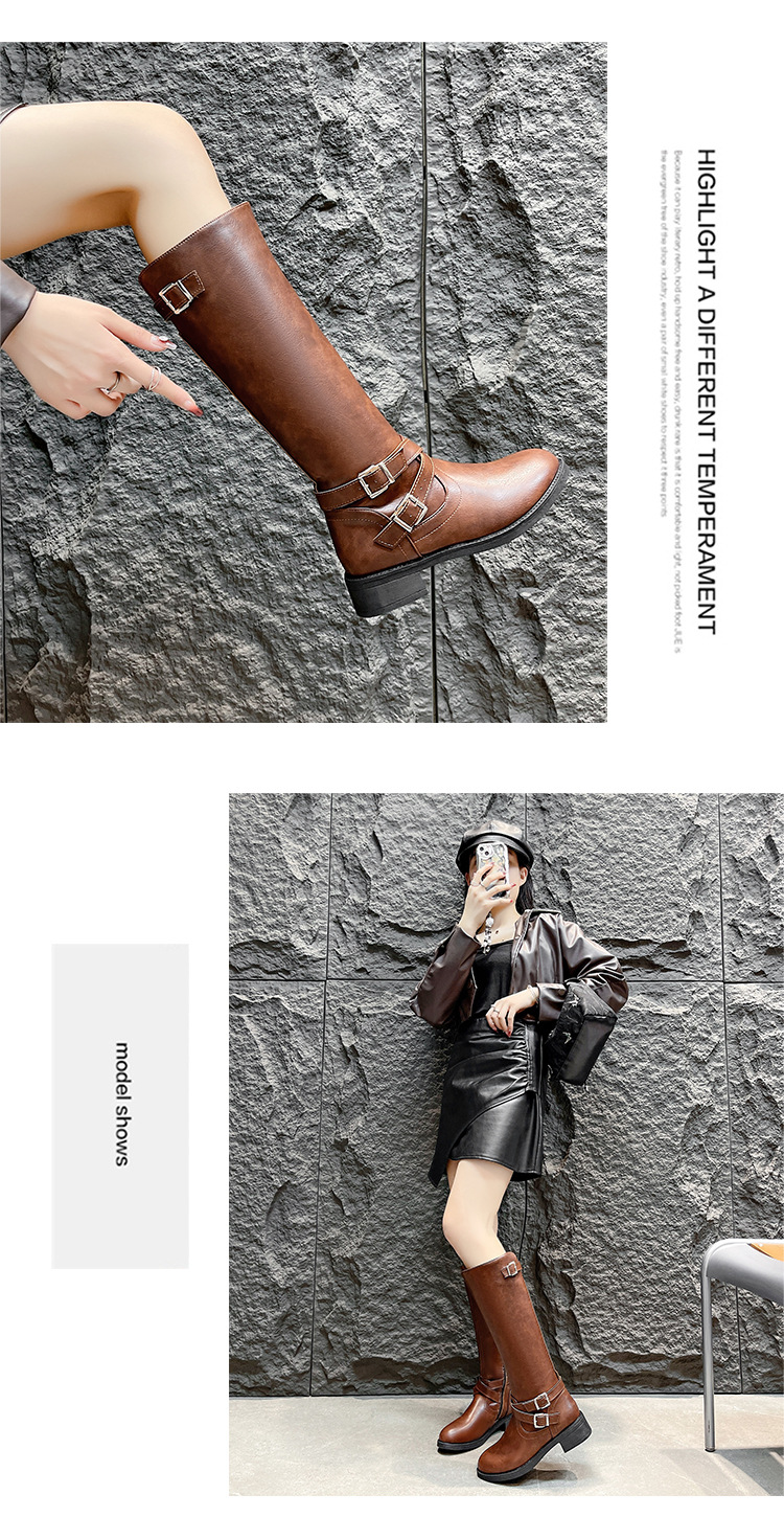 Retro Overknee Stiefel Mit Blockabsatz Für Damen Mit Schnalle_voghion.com