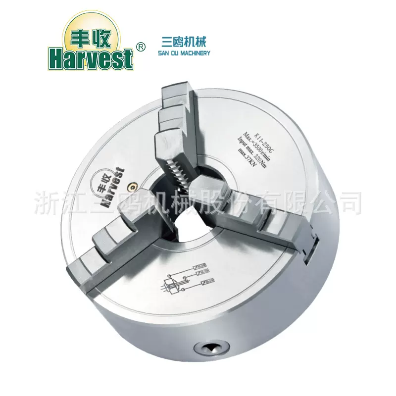 丰收牌锻钢盘体卡盘 K11-200 三爪高精度（0.03mm内）手动卡盘