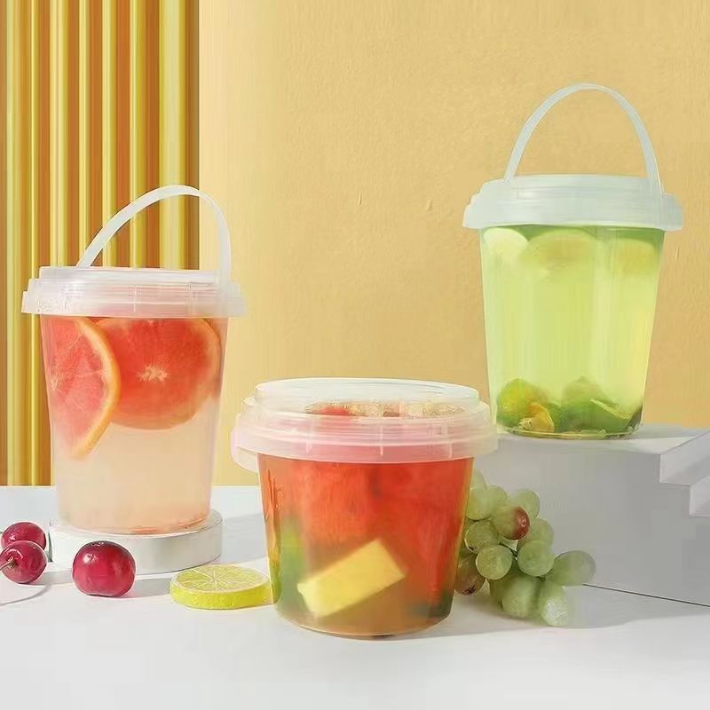 手提水果捞桶奶昔水果塑料桶500ml容量可选厂家批发价格