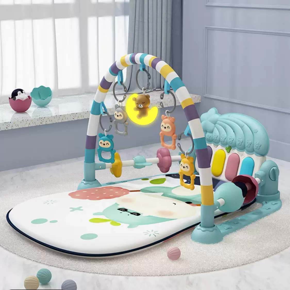 跨境婴儿玩具健身架音乐脚踏钢琴0-3-6个月新生儿宝宝钢琴游戏垫