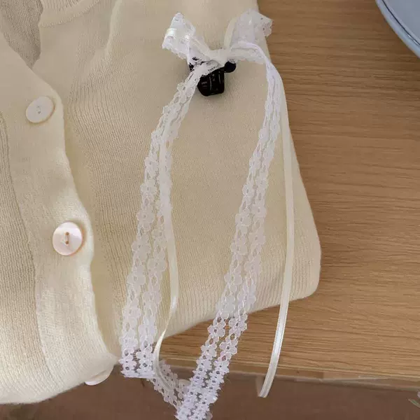 6055 Pure Desire White Lace Ribbon Hairpin-Beige