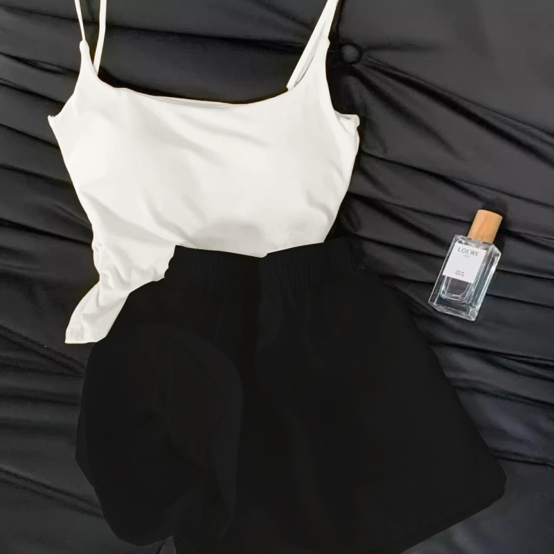 女性用胸パッド付きピュアデューティパジャマ、サマーサスペンダーイン韓国風ベストショーツ、夏に屋外で着用可能、ホームウェアセット|undefined