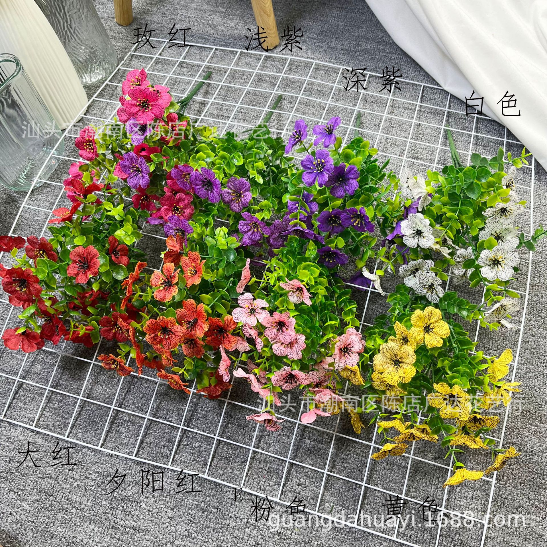 Pinduoduo Cross-border Amazon simulación ramo eucalipto violeta plástico flor falsa hogar boda decoración al aire libre