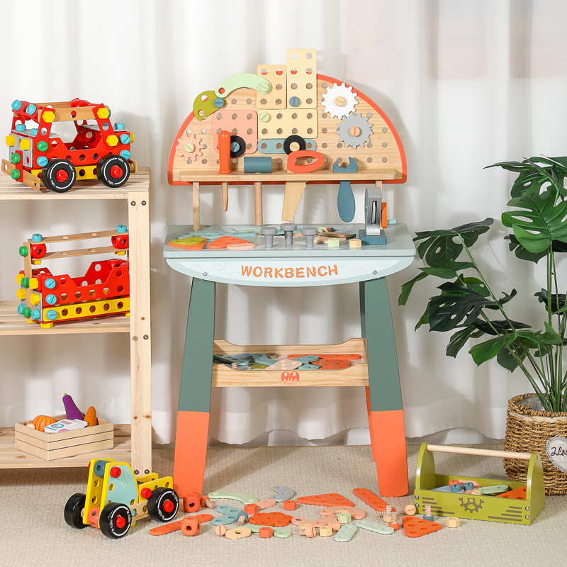 나무 어린이 놀이 집 시뮬레이션 드라이버 교육 분해 도구 상자 조립 도구 테이블 소년 장난감
