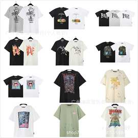 跨境外贸PA天使潮牌椰树火焰字母logo涂鸦流漆Palm 短袖T恤情侣装