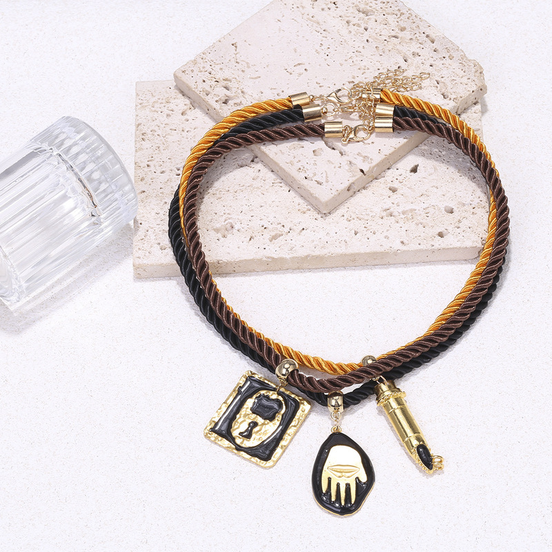 Za Design-Inspired Holiday Style Geometric Palm Nail Pendant Rope Necklace Bohemian Style Jewelry Za Design-Inspired Holiday Style Geometric Palm Nail Pendant Rope Necklace Bohemian Style Jewelry