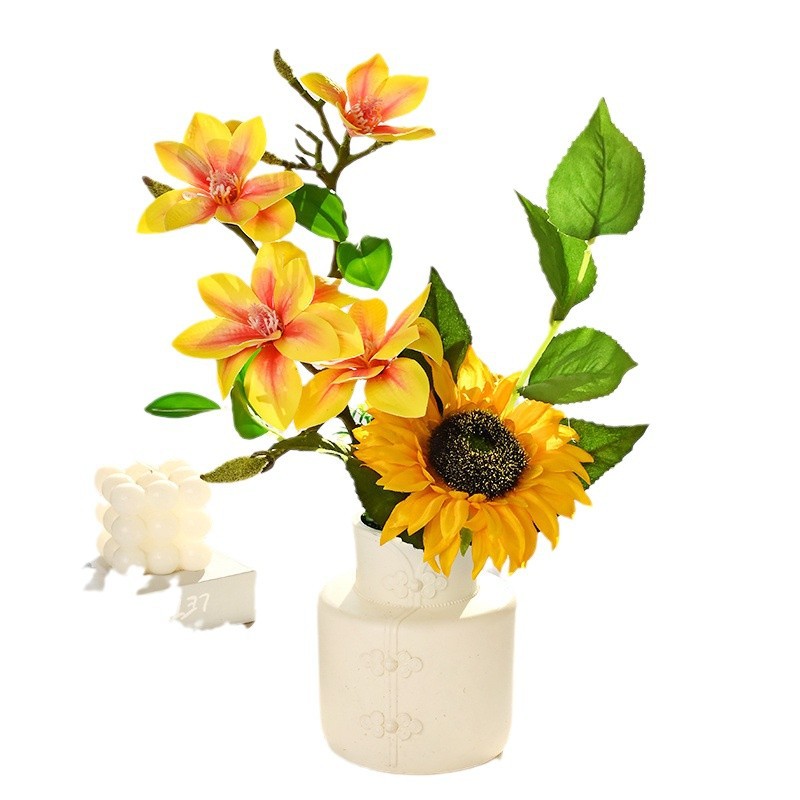 Simulación de flores magnolia flores de sol bonsai decoración creativa fábrica directa de plantas verdes artificiales flores falsas imitación de maceta image 6