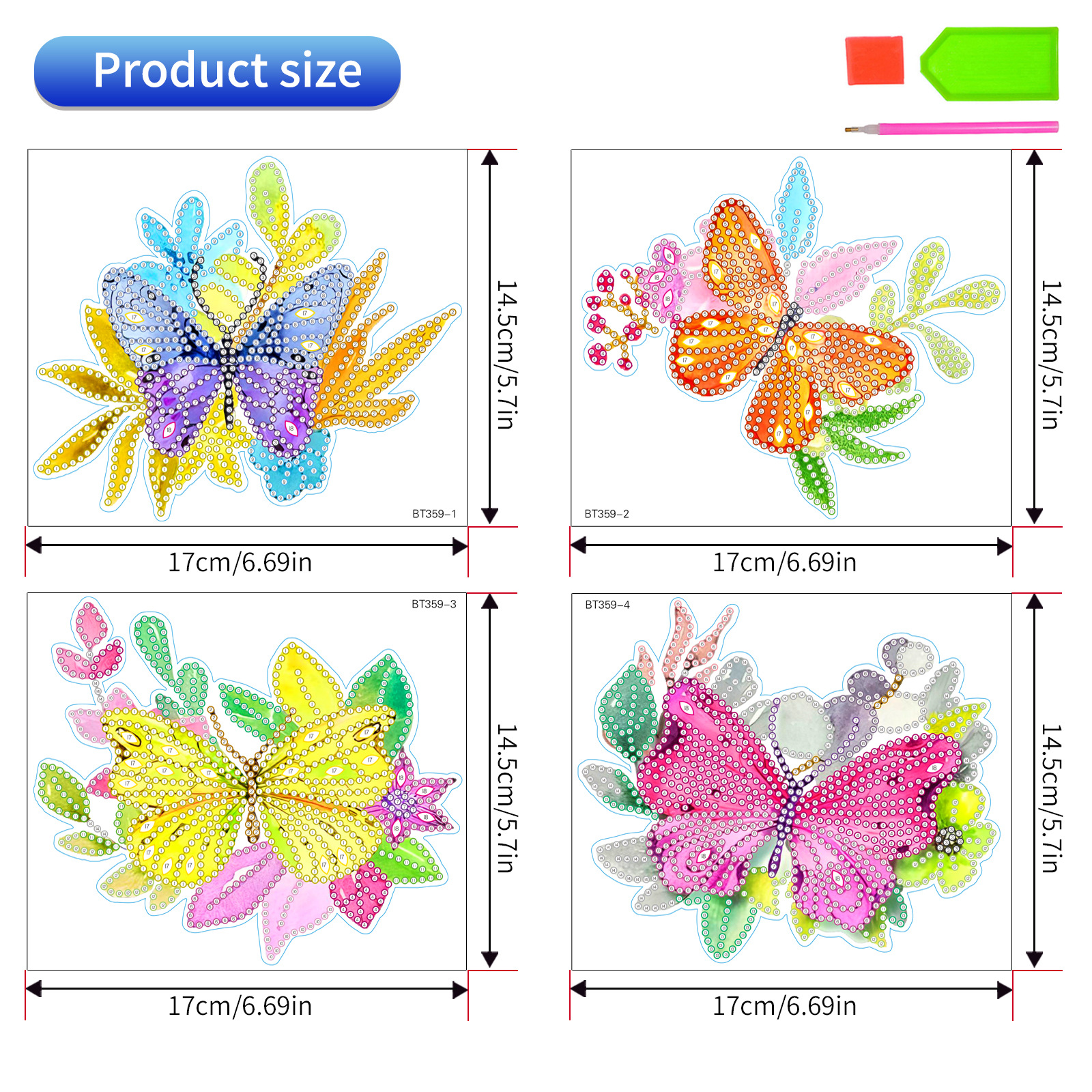 Mariposa de colores pintura de diamantes pegatinas aleatorias pintura DIY pegatinas de pared dibujos animados para niños pegatinas de diamantes hechas a mano pegatinas de ventana cristal