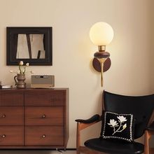 法式复古壁灯美式简约卧室床头灯中古客厅背景墙书房过道实木灯具