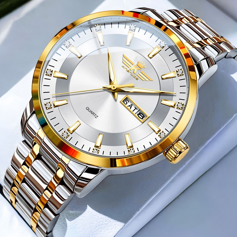 High-End Fashion Fully Automatic Dual Calendar Business Men's Watch Waterproof Luminous Diamond Watch Wholesale Butterfly Buckle