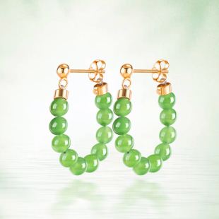 Old material spinach green natural Hetian jade jasper beads chain jade earrings S925 silver inlaid temperament women's jade earrings