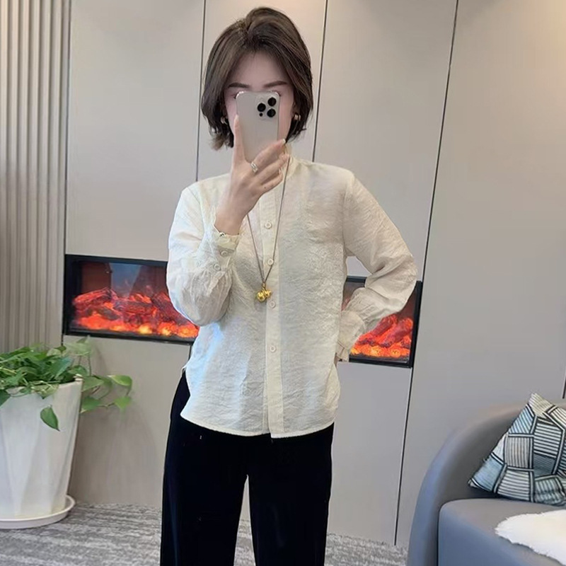 Designed Pleated Lace Collar Slightly Flared Long-Sleeved Shirt for Women Early Autumn New Style Accessible Luxury High-End French Petty Bourgeoisie Top