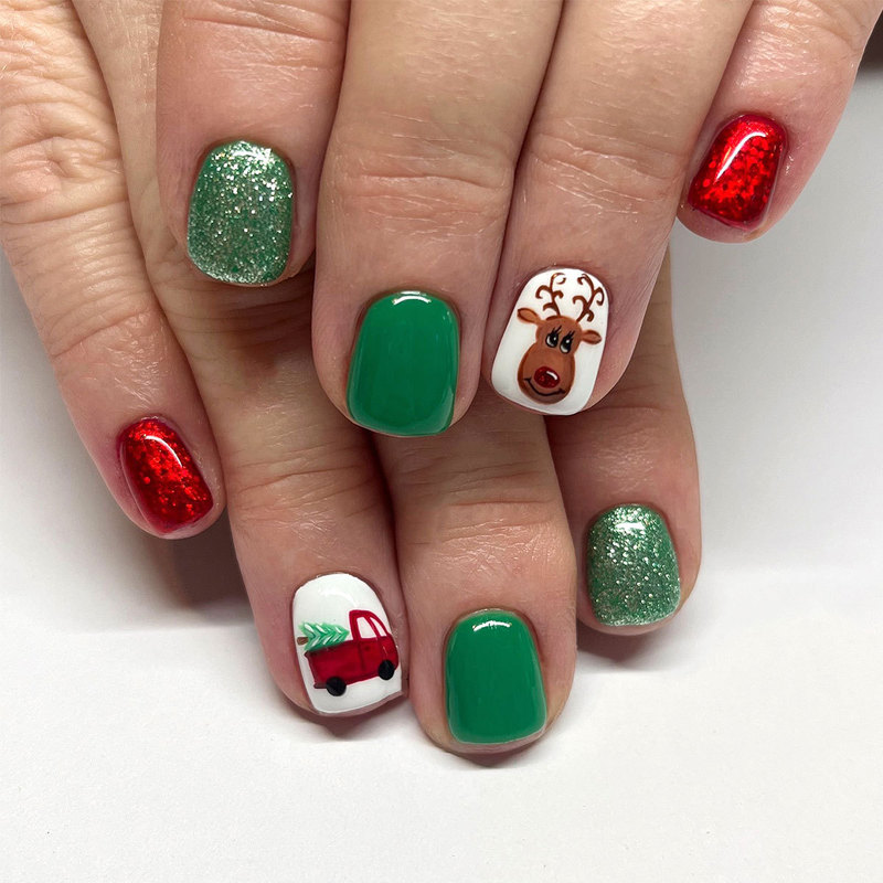 Cross-border plaid reindeer nail tips, Christmas holiday atmosphere, festive manicure, ins-style European and American wearable short nail tips Cross-border plaid reindeer nail tips, Christmas holiday atmosphere, festive manicure, ins-style European and American wearable short nail tips