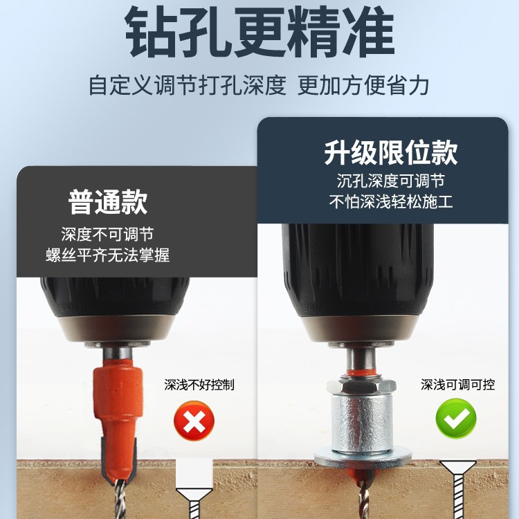 Taladro de hundimiento con limitador Taladro de escalera de carpintería Instalación Herramienta de apertura de ojo de tornillo Taladro de orificio de hundimiento