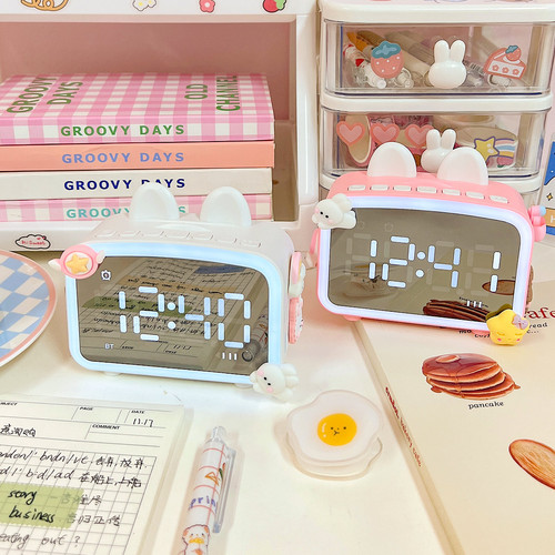 Cute night light alarm clock student wake-up artifact rechargeable clock multi-functional desktop small wireless Bluetooth speaker