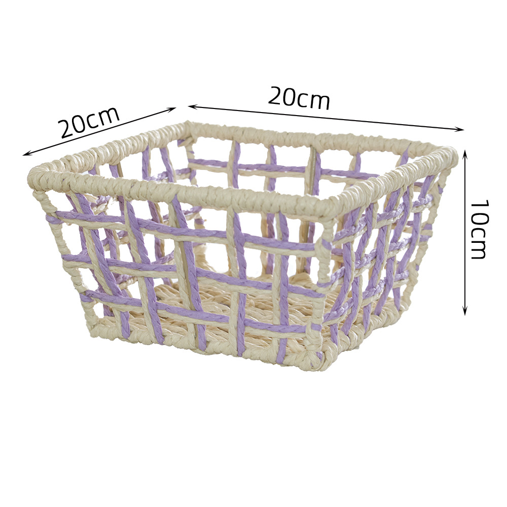 Ins風手作り紙ひも編みかご多機能間食雑物整理かご透かし化粧品デスクトップ収納ケース