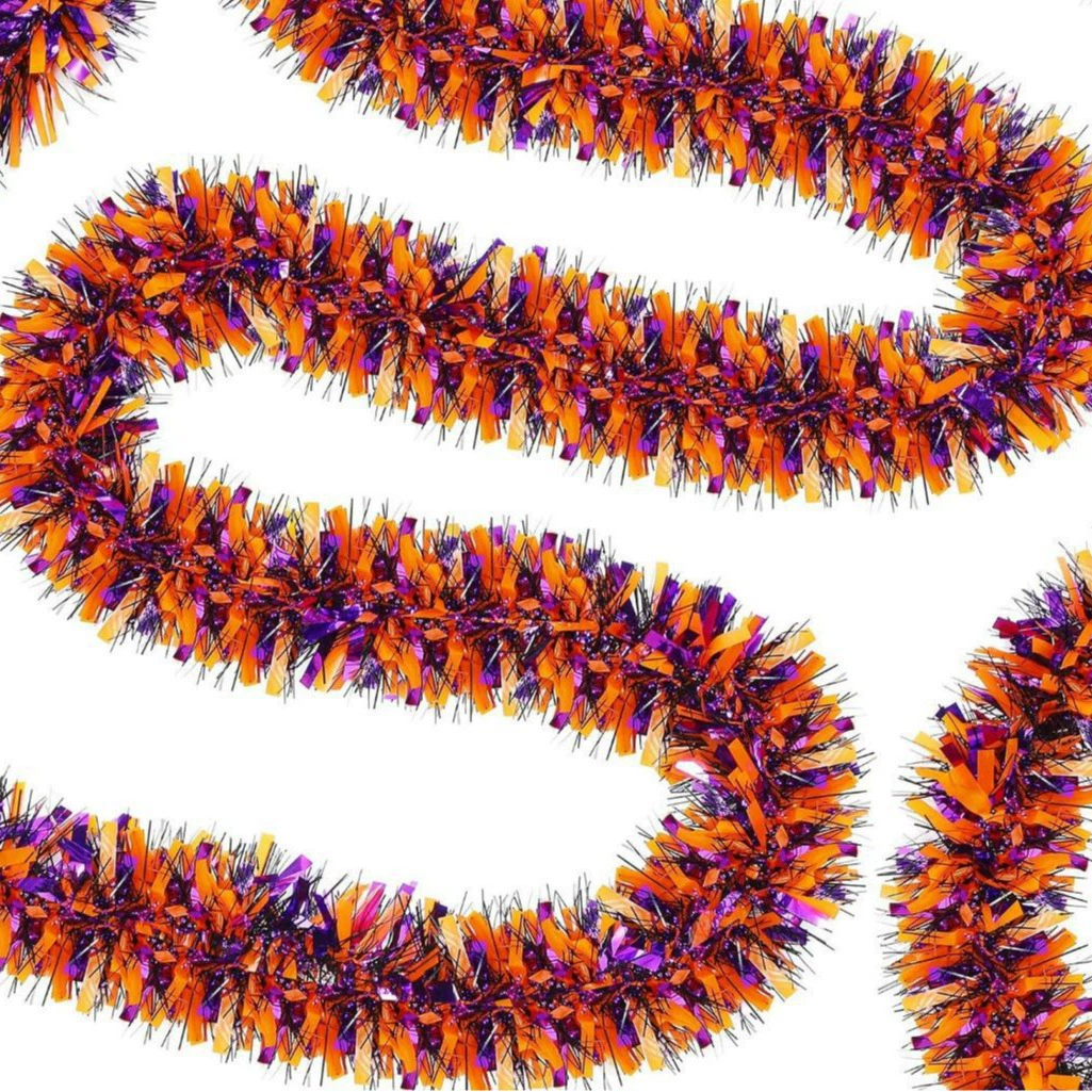 Популярные трансграничные украшения для Хэллоуина: черно-фиолетово-оранжевые полосатые декорации для праздничных вечеринок, подвесные украшения для лестниц и дверных проемов.