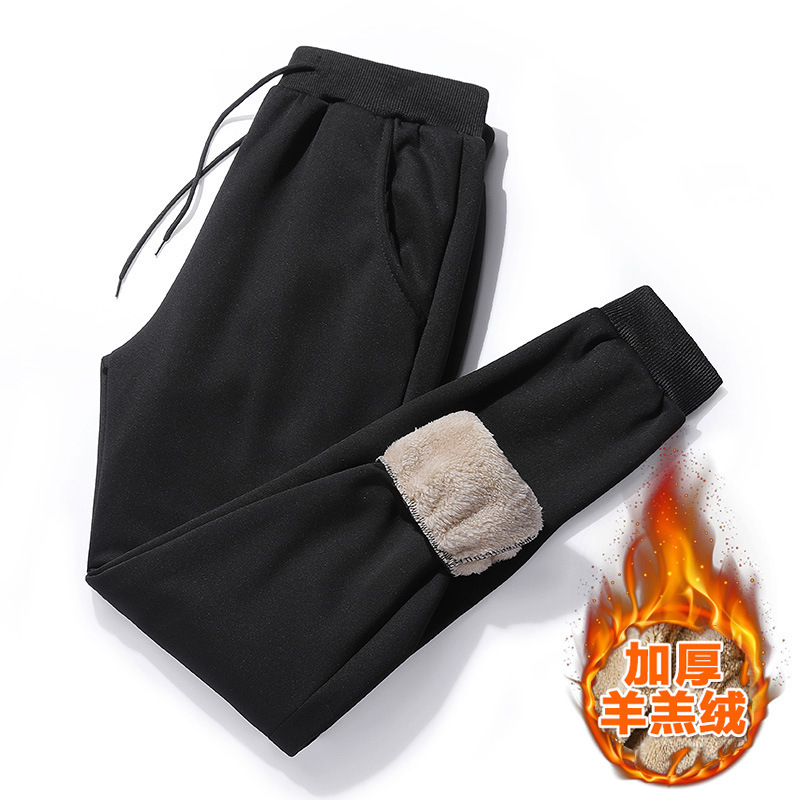Winter Lamb Velvet Pants Men's Youth Sports Pants Sweatpants Bow Foot Trendy Loose fleece-lined Thickened Casual Pants