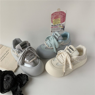 Yuanbo 2024 Summer Mesh Breathable Thick-soled Height-increasing White Shoes Women's Korean-style All-match Bread Shoes Hong Kong-style Women's Shoes 1712