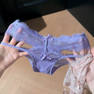 紫色仙境~法式性感蕾丝内裤女纯欲网纱闪钻镂空透气薄款女三角裤