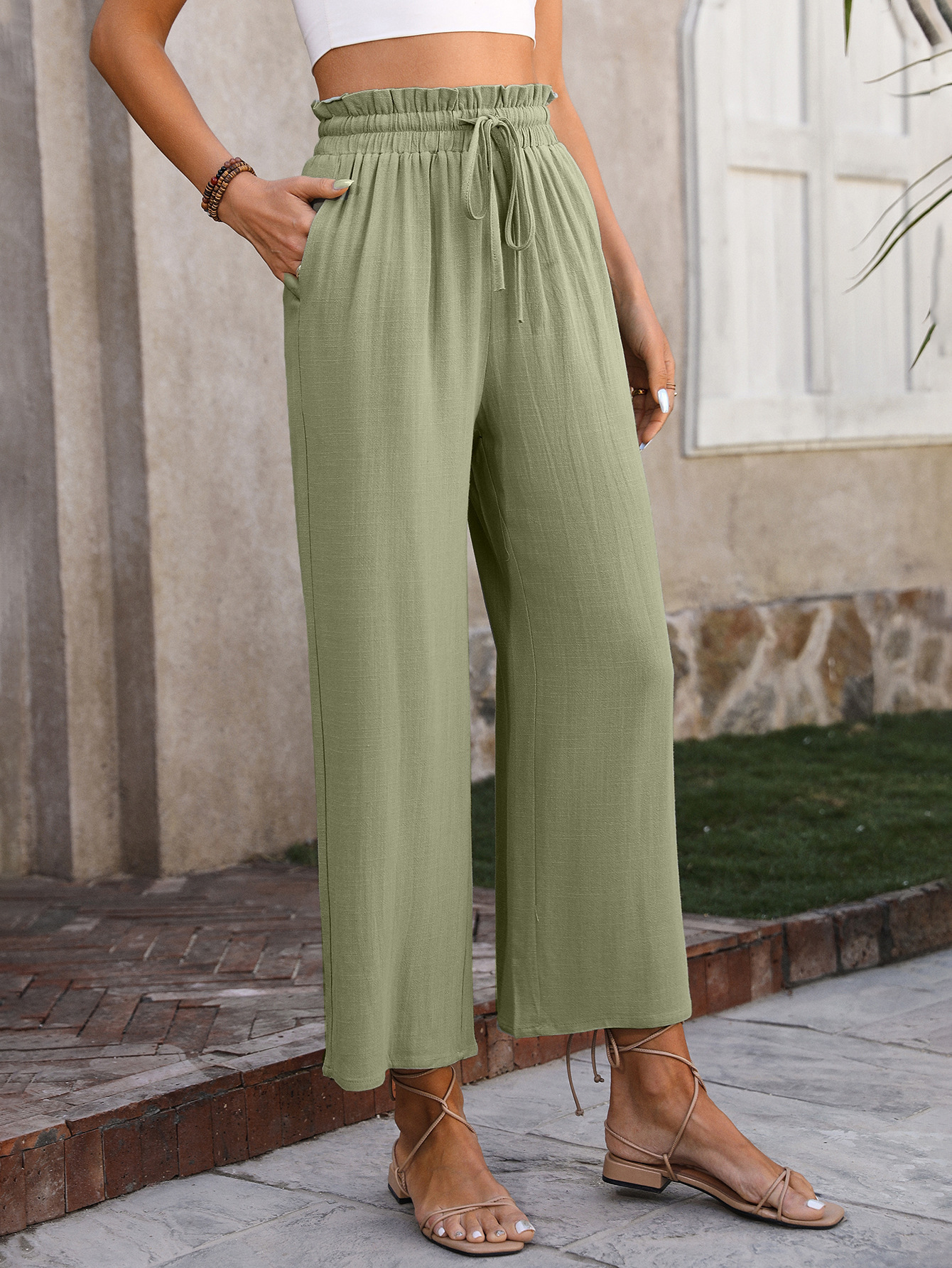 280g Weight Full Length Pants Length Cotton and Linen Fabric Type High Waist Waist Line Casual Pants Pants Type Inelastic Elasticity Holiday, Daily Occasion Regular Fit Fit Type Solid Color Pattern Summer, Spring, Autumn Season Women's Gender Pocket Design Vintage Style Style Women's Holiday Daily Vintage Style Solid Color Full Length Pocket Casual Pants 5