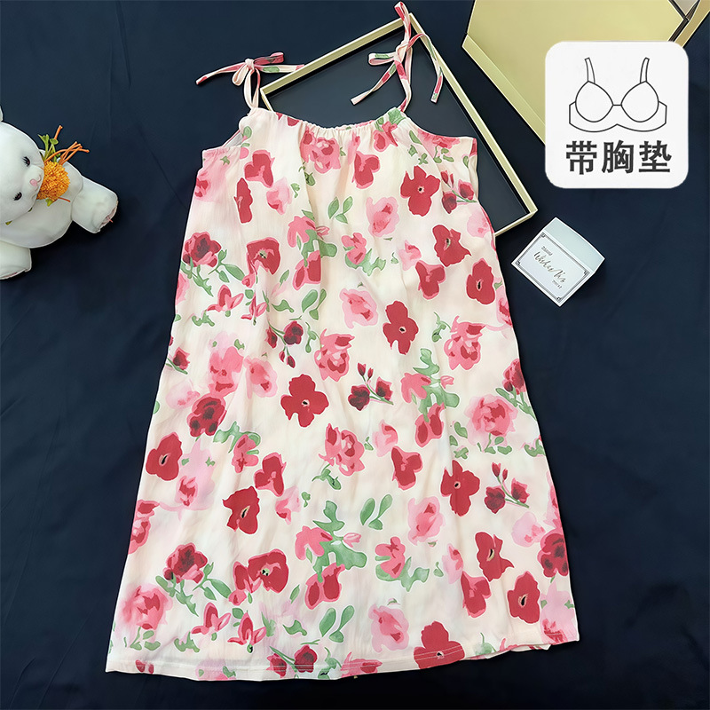 Camisón de verano caliente al por mayor transfronterizo, falda de tirantes para mujer, pijamas, chica dulce, casual, ropa de hogar de algodón de nube