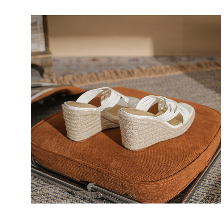 Sandal cao gót nữ hở mũi đế xuồng bện thừng gót 9 cm — màu trắng chi tiết 21