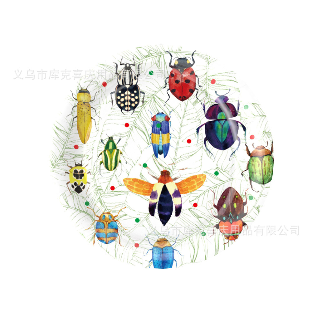 Insectos de primavera transfronterizos artículos de decoración de fiesta de siete estrellas mariposas bandeja de papel bandeja de papel toallas set cubiertos