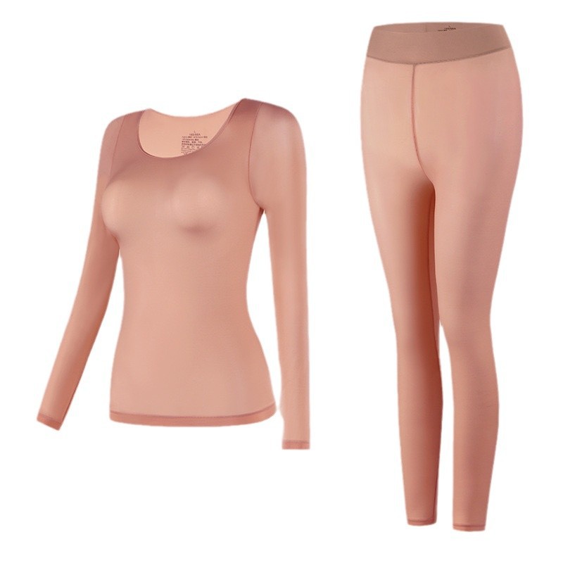 일정한 온도 초박형 가열 열 속옷 여성의 가을 옷과 바지 세트 열 에너지 근육 바닥 피부 아름다움 옷은베이스 셔츠 세트