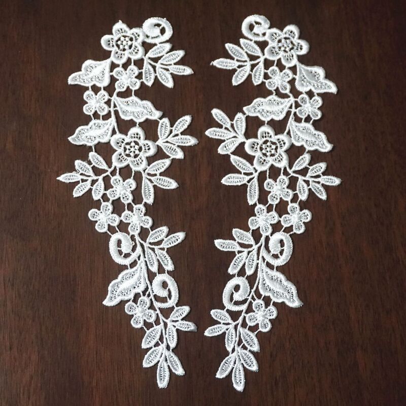 Lace Embroidery Floral Pattern, Polyester Embroidery Symmetrical Floral Piece, Water-Soluble Lace, Hollow Lace Accessories, Fabric Patch