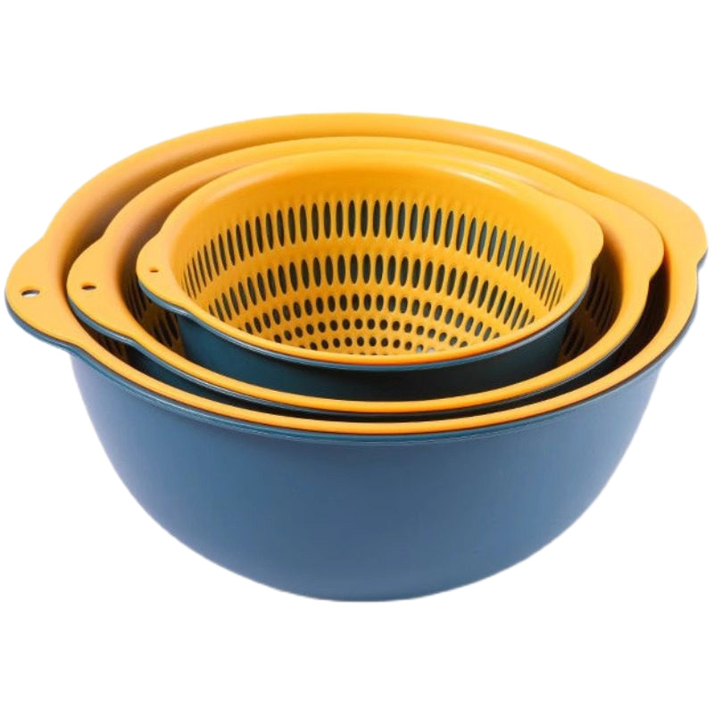 Cocina sala de estar de doble capa lavabo de verduras seis piezas set bandeja de frutas de lavado de plástico simple arroz cesta de verduras
