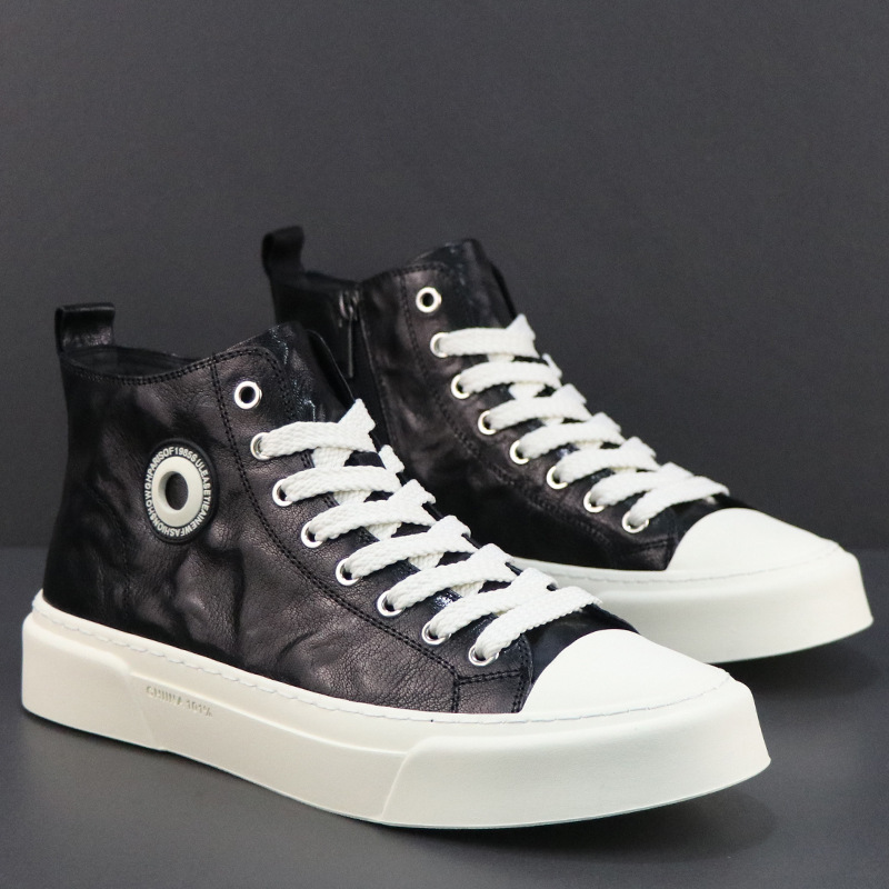High-top shoes men's trendy shoes teenagers retro trendy board shoes leather breathable thick-soled non-slip wear-resistant sports leisure