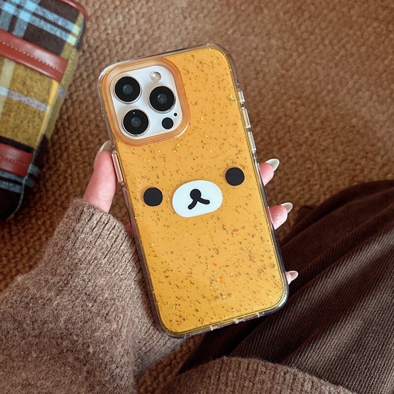 Glitter light bear expression for iphone15 phone case Apple 16promax new 14 sets of 13 airbags