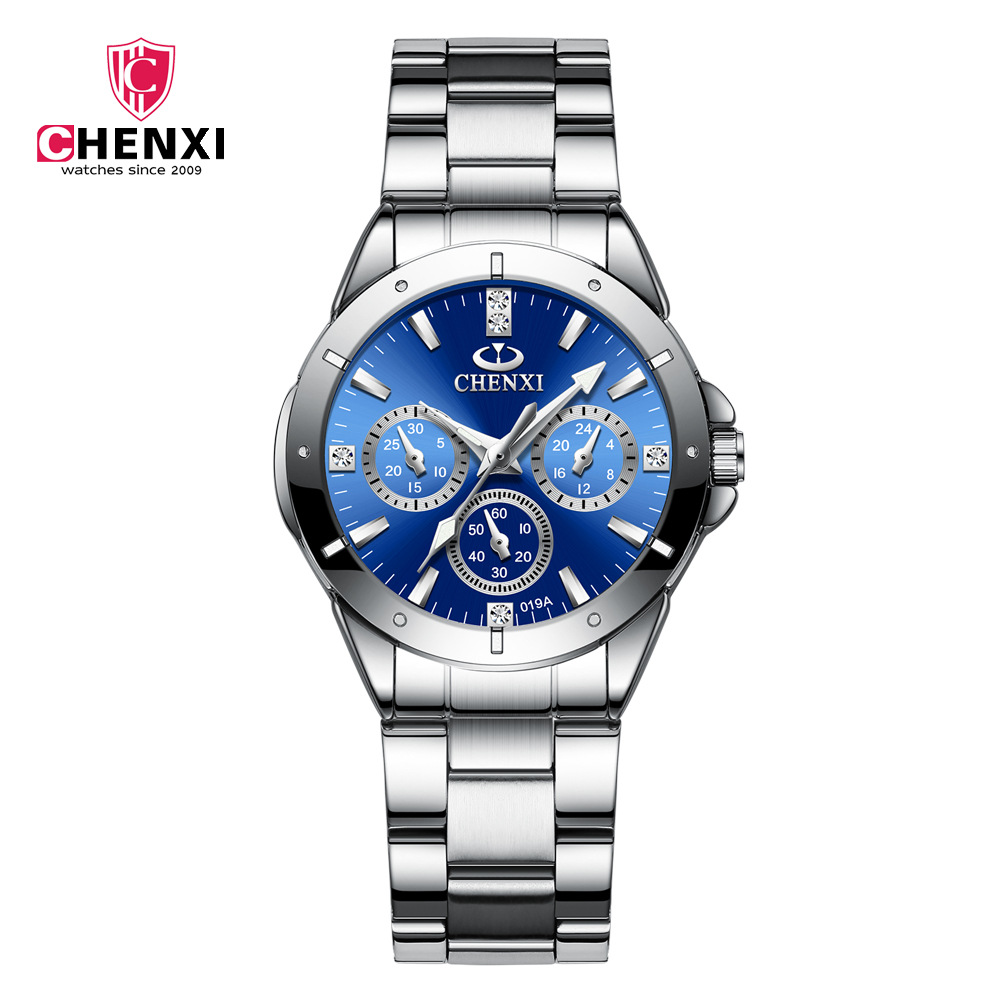 CHENGXI Chenxi 019A pareja moda ronda reloj de cuarzo impermeable creativo correa de acero moda casual Reloj de pulsera
