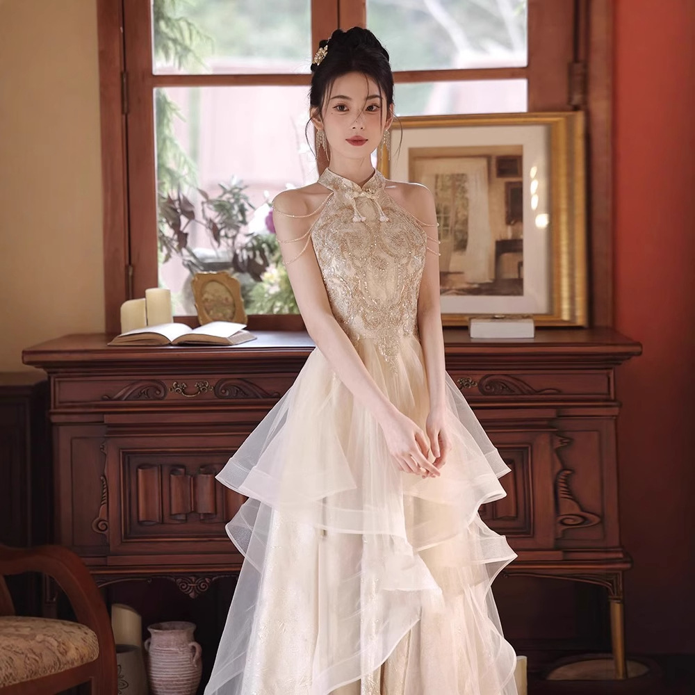 Banquet Evening Dress for Women, Light Luxury, Niche, High-End Feel, Annual Meeting Host, Art Exam, Recitation, Piano Performance Dress