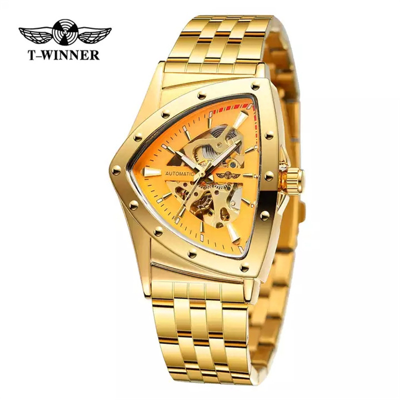 Ganador estilo europeo y americano de los hombres de moda casual hueco triángulo reloj cabeza reloj mecánico automático generación